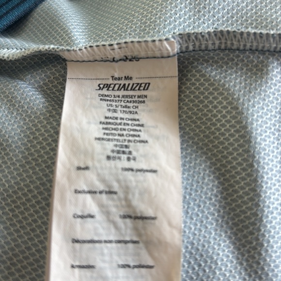 Specialized Demo 3/4 Jersey Men’s Small RN 65377 Gray/Turquoise stripe pattern - Picture 6 of 6